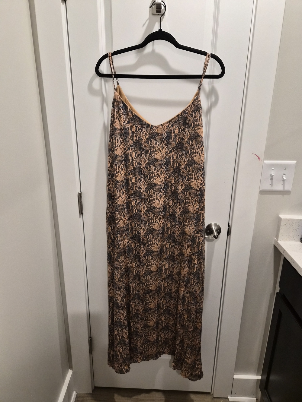 Savanna Jane Tan and Black Snake-Print Maxi Slip Dress